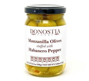 Donostia Foods Manzanilla Olives Stuffed With Habanero Peppers